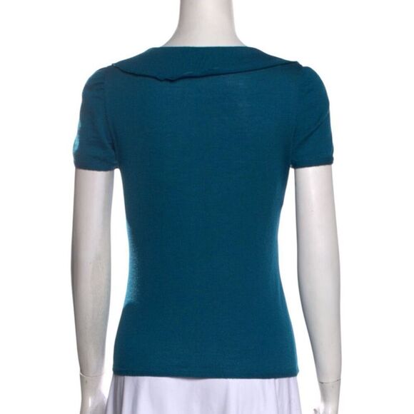 Moschino Teal Woman’s Cap Short Sleeve Lana Wool Pull On Sweater Preppy, Work We - Picture 3 of 8